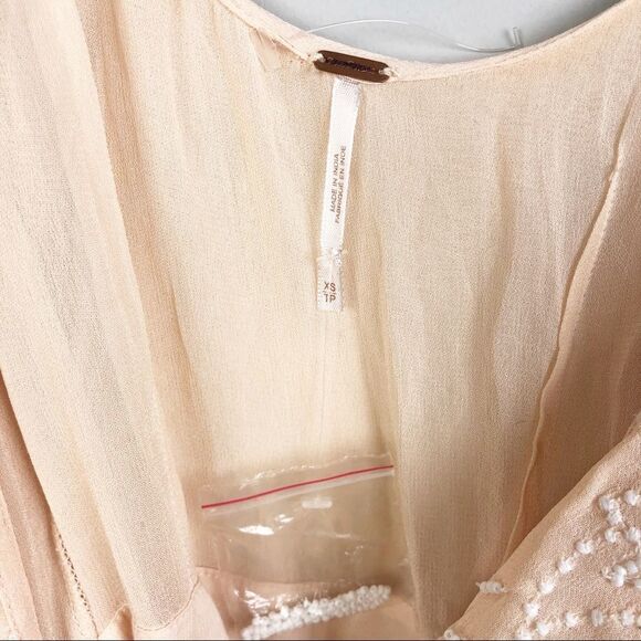 FREE PEOPLE | Sylvia Blush Beaded Mini Wrap Dress Tie Side NEW Women’s Size XS - Picture 9 of 10